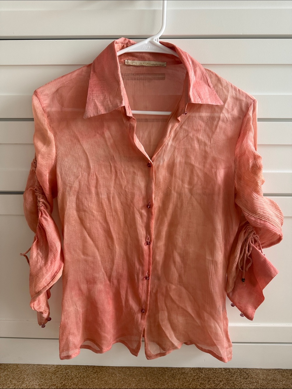 Class Roberto Cavalli Peach-Pink Sheer Button-Down Shirt
